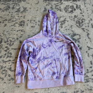 Champion Girl's Tie Dye Pull Over Hoodie | Purple |Size Large (10/12)